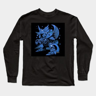 blue armor metallic knight in ecopop mexican ornament suit art Long Sleeve T-Shirt